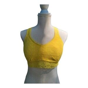 Black Fuchsia Women's All Over Lace Wire Free Racerback Bralette Top Yellow Sz M